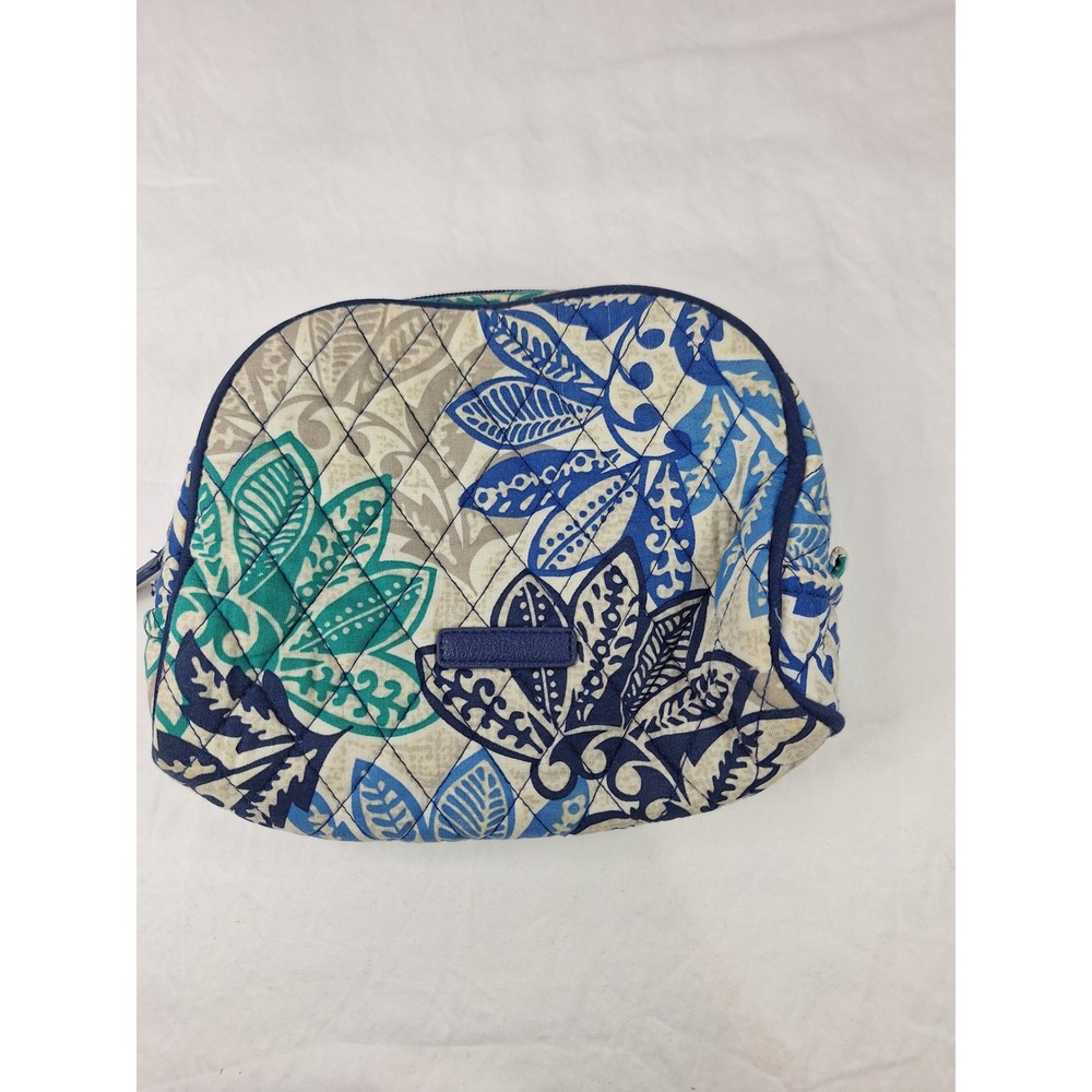Vera Bradley Quilted Cotton Cosmetic Makeup Bag Blue Teal Floral Travel Pouch
